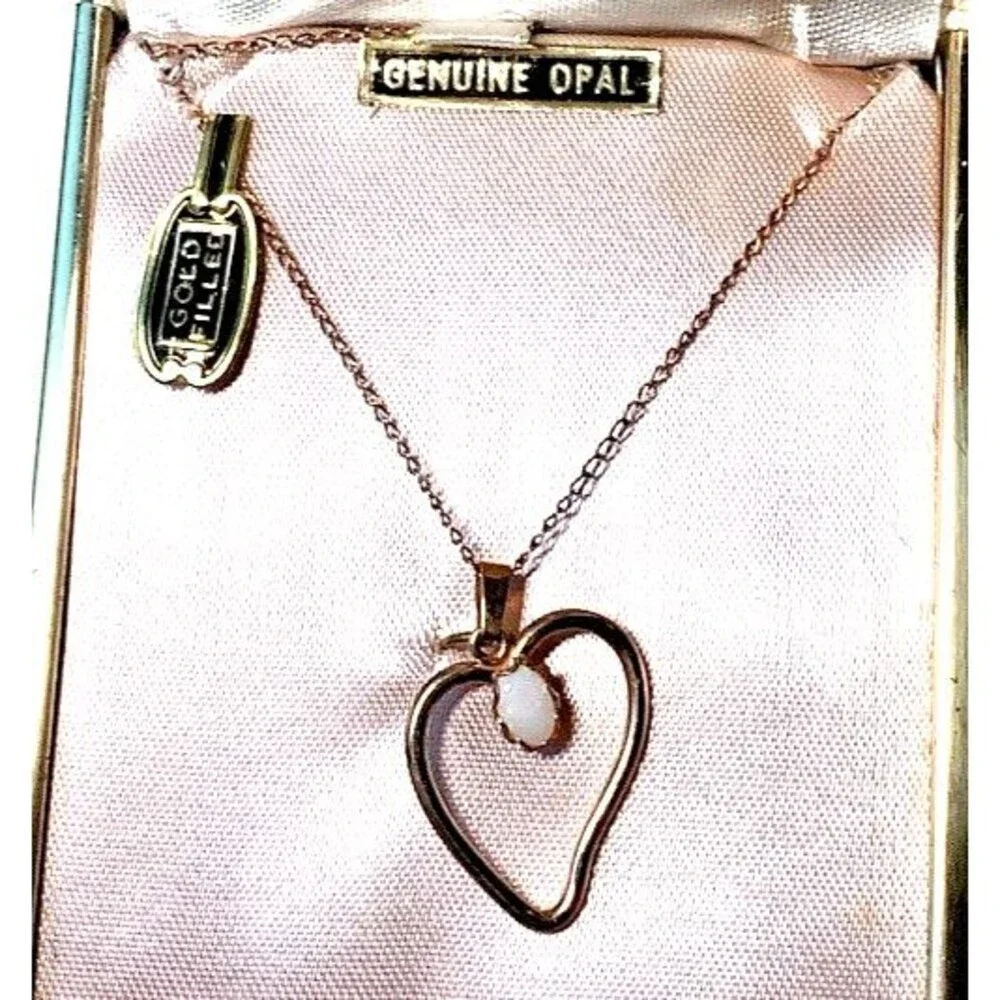 Vintage Heart Necklace 14 KT GF Opal 17